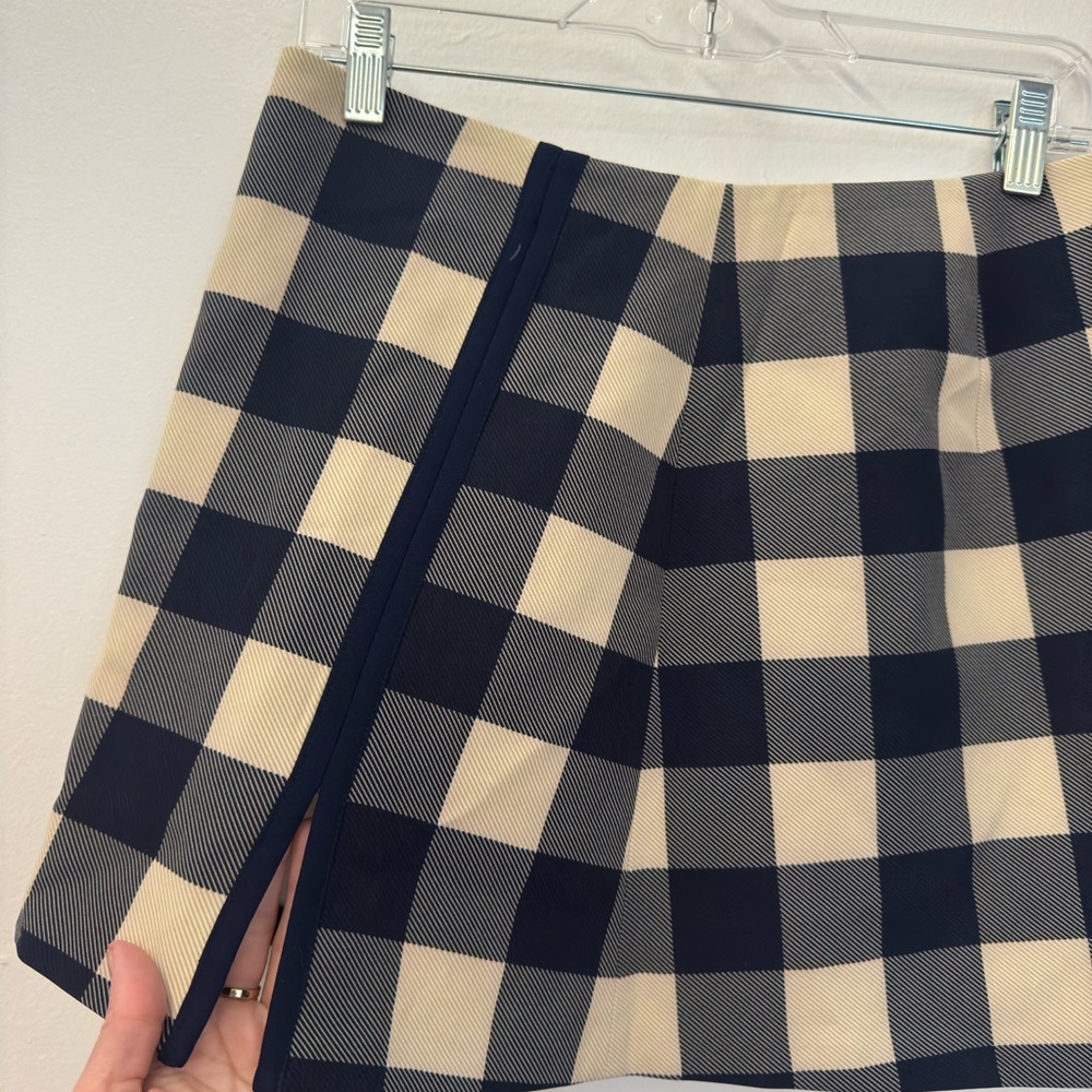 Zara Ecru & Navy Gingham Mini Skirt w/ Side Slit (NWT)